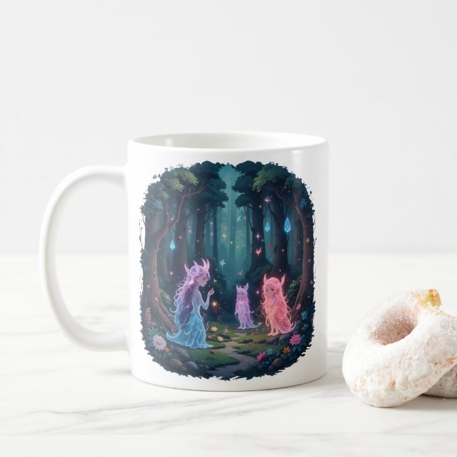 Förtrollade Skogsandar Magiska Cottagestil Kaffemugg (Med munk)