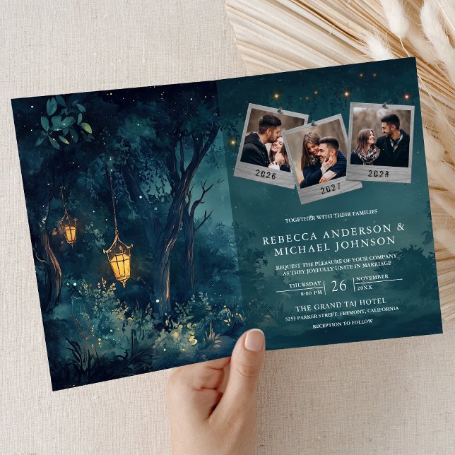Förtrollade Skogslyktor Foto QR-kod Bröllop Inbjudan (Skapare uppladdad)