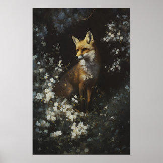 Förtrollade Skogsräv Vita Vilda Blommor Konst Poster
