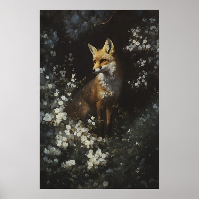 Förtrollade Skogsräv Vita Vilda Blommor Konst Poster (Framsidan)