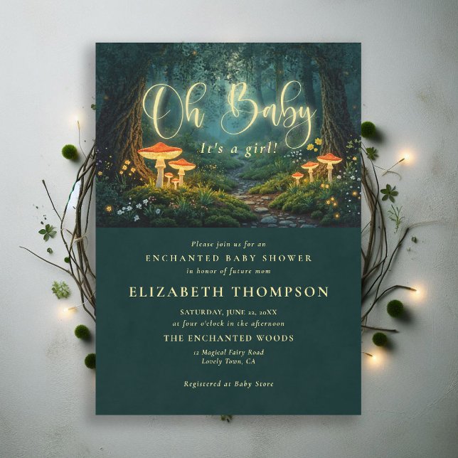 Förtrollade Skogssvampar Lyser Oh Baby Shower Inbjudningar (enchanted forest oh baby shower theme invite magical fairy tale mushrooms woodland wildflowers glow)