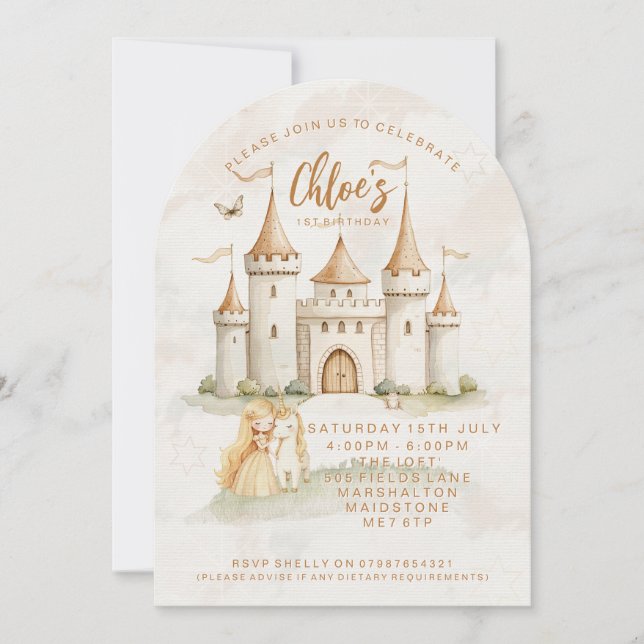 🏰✨ Förtrollade Slottet Prinsessa 1-års Födelsedin Inbjudningar (Framsida)