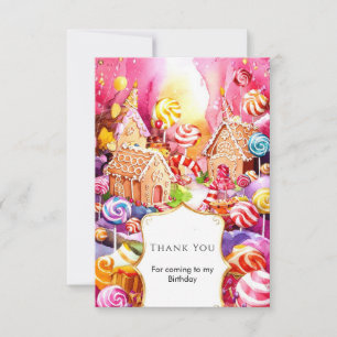 Förtrollade söta Candyland födelsedag Tack Kort