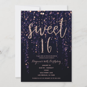 Förtrollade stjärnljus lila & guld Sweet 16-fest Inbjudningar