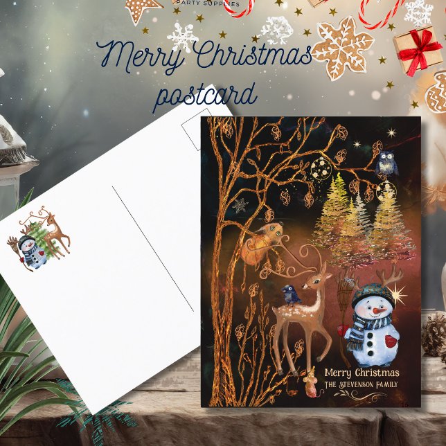 Förtrollade trädsdjur helg vykort (Enchanted Forest Woodland Animals Holiday Postcard)