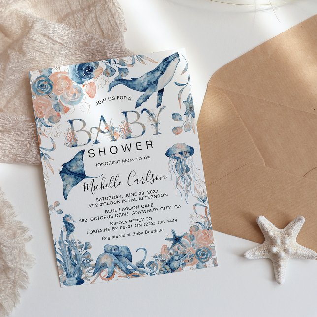 Förtrollande akvarell Undervattens-baby shower Inbjudningar (Skapare uppladdad)