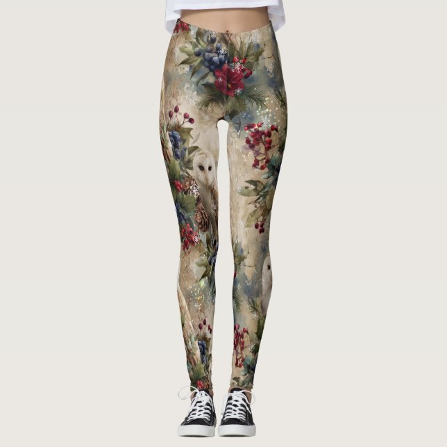 Förtrollande blom-uggla leggings (Framsida)
