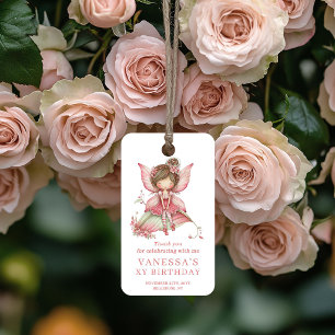 Förtrollande Fe-tjej Rodnad Blommig Födelsedagspre Presentetikett