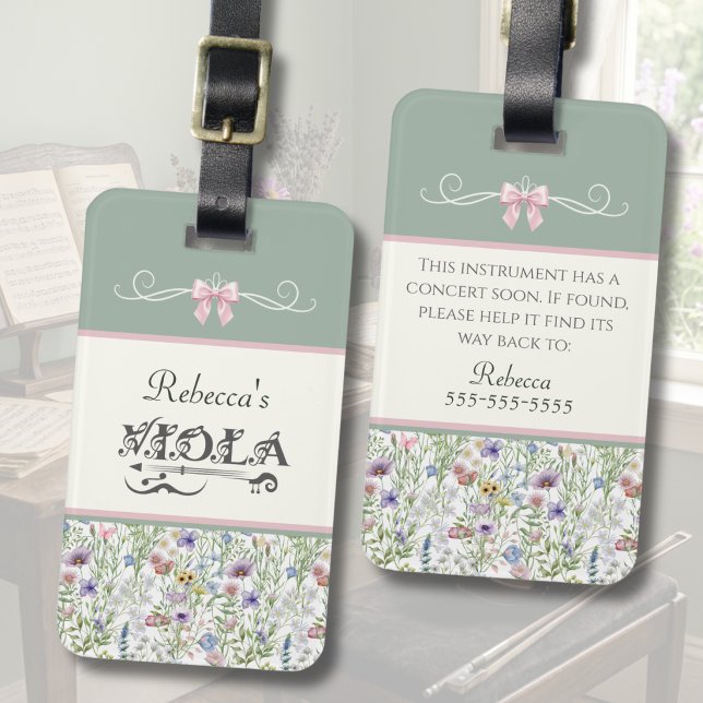 Förtrollande fiolstudent instrumentfodral etikett bagagebricka (Wildflower Viola Case Tag | Custom Orchestra Student ID | Aesthetic Floral Musician Gift)