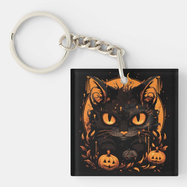 Förtrollande Halloween: Svart katt bland pumpor (Framsidan)