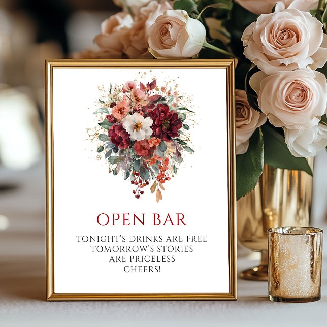 Förtrollande höstgrönska Öppen bar 8x10 skylt (Enchanting Autumn Greenery Open Bar 8x10 Sign

)