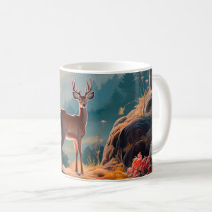 Förtrollande höstskogs scen med hjortar design kaffemugg