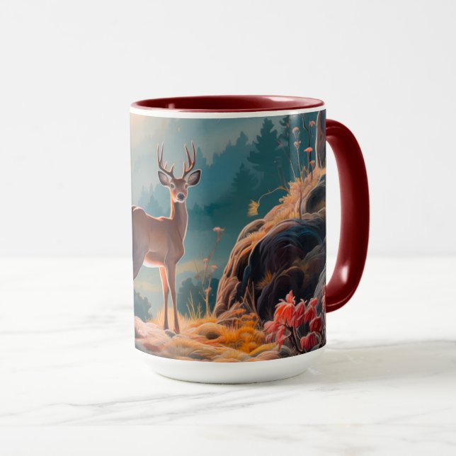 Förtrollande höstskogs scen med hjortar design mugg (Framsida höger)