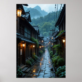 Förtrollande japansk by-gatuscen poster
