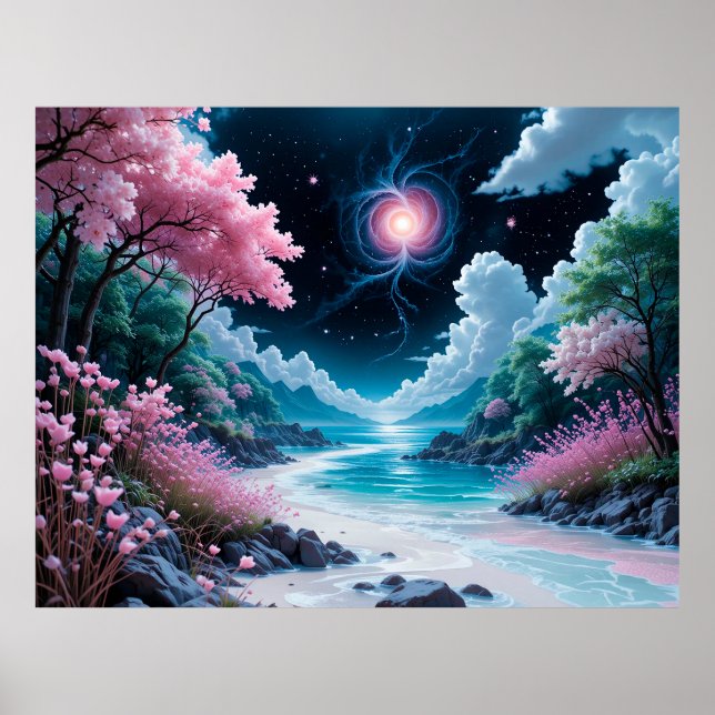 Förtrollande landskap med körsbärsblommor poster (Framsidan)