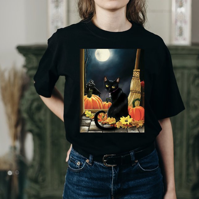 Förtrollande månljust svart höstkatt pumpa t shirt (Skapare uppladdad)