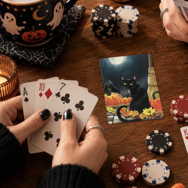 Förtrollande månljust svart höstkattpumpa casinokort (Skapare uppladdad)