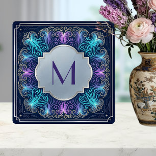 Förtrollande Monogram Teal Purpur Virvlar Dekorati Kakelplatta