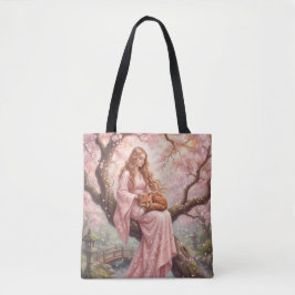 Förtrollande räv & dam under körsbärsblom Totebag Tygkasse