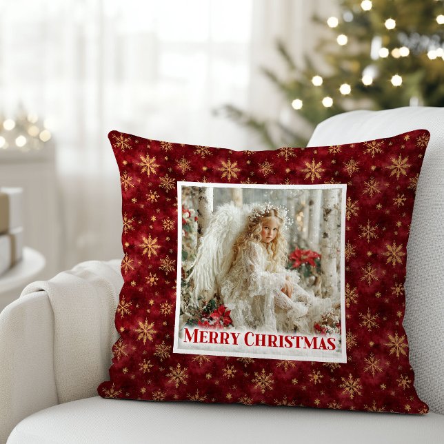 Förtrollande röd och gul viktoriansk ängel jul  kudde (Enchanting Red and Gold Victorian Angel Christmas Pillow)
