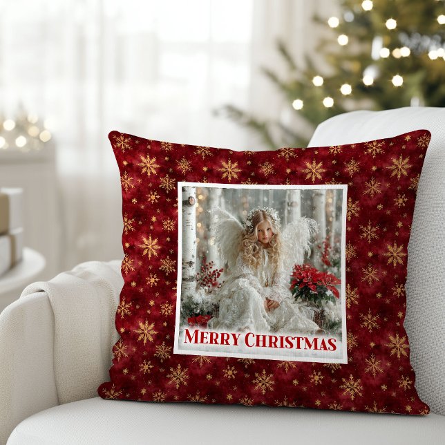 Förtrollande röd och guld viktoriansk ängel jul  kudde (Enchanting Red and Gold Victorian Angel Christmas Pillow)