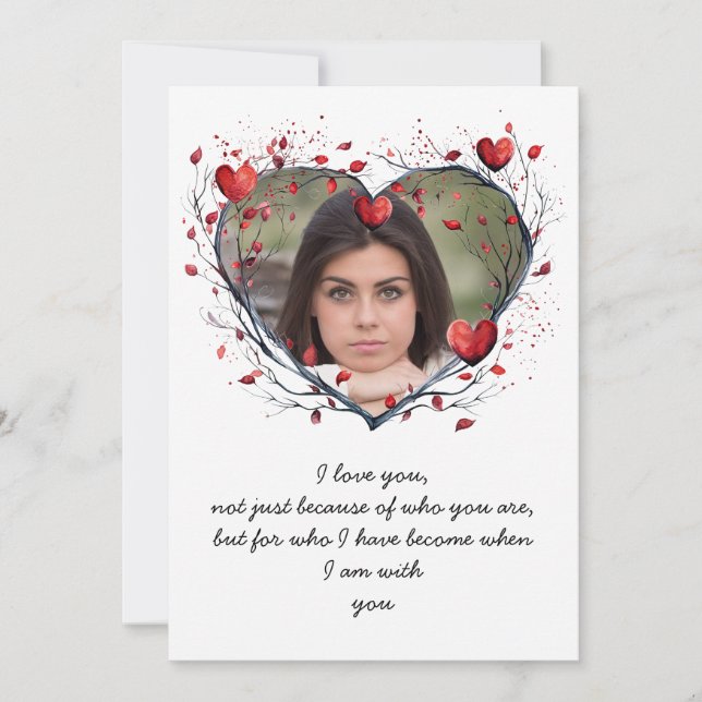 Förtrollande rött akvarell hjärtformat krans julkort (Framsida)