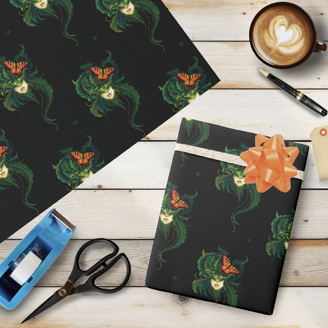 Förtrollande Skogs Dryad Kvinna Fjäril Fantasi Presentpapper (Skapare uppladdad)
