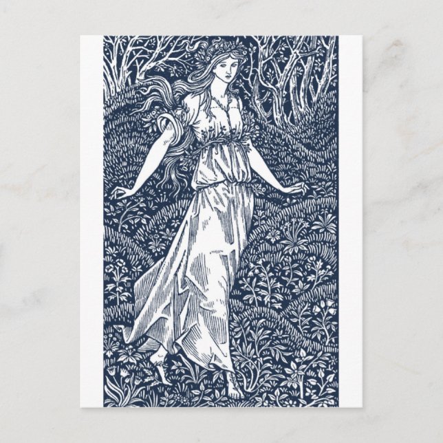 Förtrollande skogskvinna i William Morris-stil Vykort (Framsida)