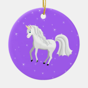 Förtrollande Unicorn på purpurfärgad bakgrund o Julgransprydnad Keramik