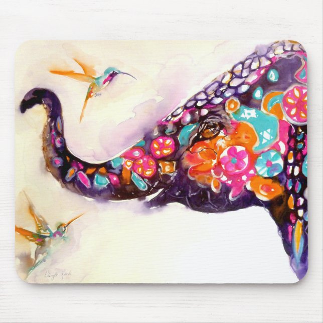 "Förtrollande vänner" Hummingbird & elefant Musmatta (Framsidan)