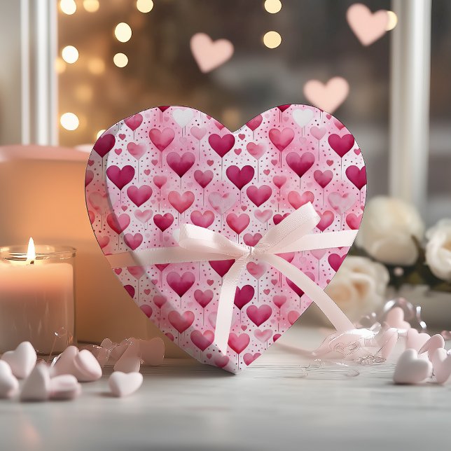 Förtrollande Vattenfärgshjärtan | Polkagris Mönste Presentpapper (Enchanting Watercolor Hearts and Polka Dots Pattern Wrapping Paper)