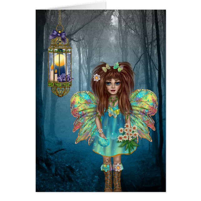 Förtrollat fe- och blommatillfällen hälsningskort (Framsidan)