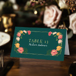 Förtrollat Garden Wedding Escort Card Bordsnummer<br><div class="desc">Den här eleganten, finstilt, Fantasy Enchanted Blommigt Garden-designen är perfekt för ett förtrollat skogstemat firande eller en trädgård party. Den här designen har inslag för rosa och orange blommigt i ett ram av grönt löv och guld accents mot gröntens bakgrund. Matcha objekt i vår butik för ett helt tema i...</div>