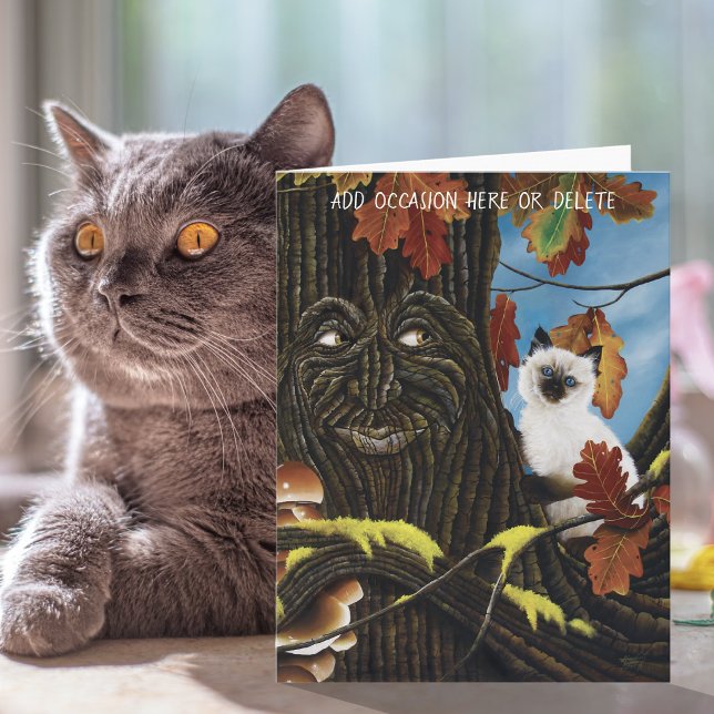 Förtrollat Träd Ent Höstblad Siamesisk Katt  Kort (Skapare uppladdad)