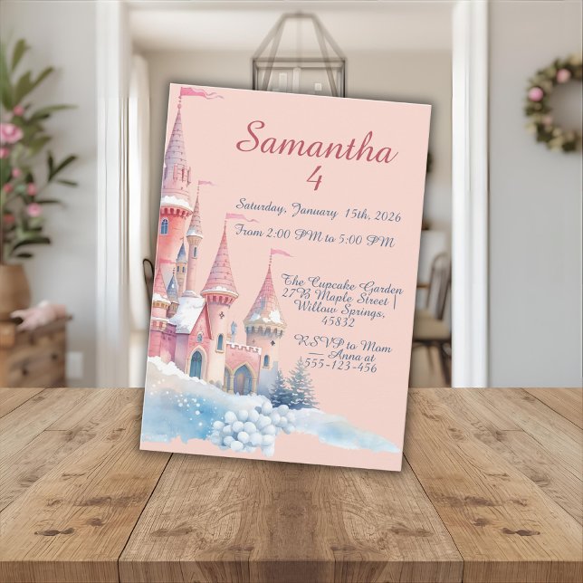 Förtrollat Vinter Slott Inbjudan, Prinsessa 4-årsd Inbjudningar (Skapare uppladdad)