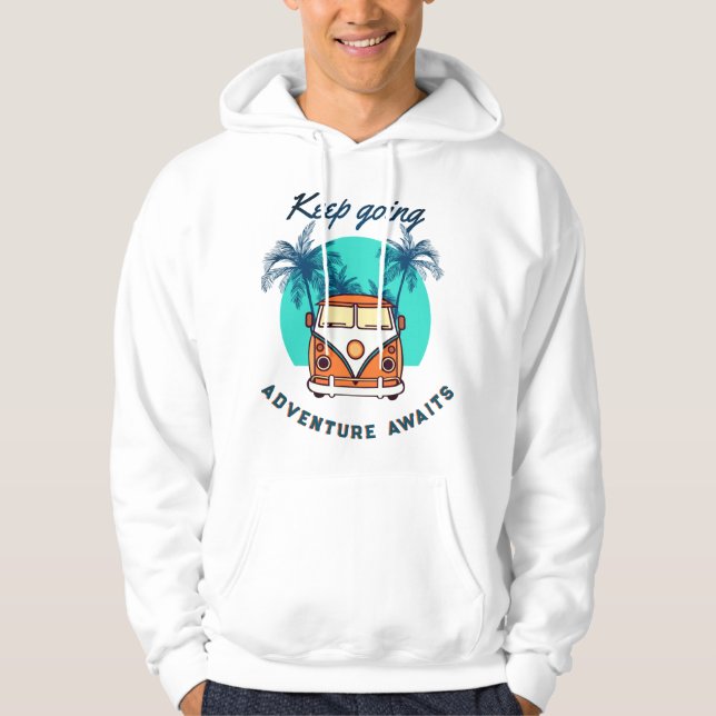Fortsätt Äventyret Väntar Hoodie – Retro Van  (Framsida)