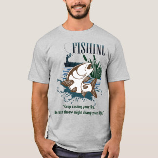 "Fortsätt Kasta Din Line" Vintage Fiske Konst T Shirt