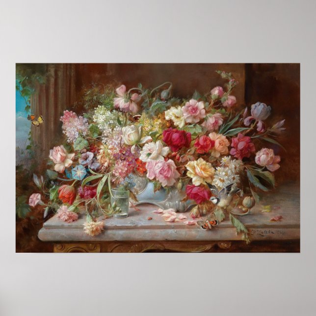 Fortsatt liv med blommor av Hans Zatzka - poster (Framsidan)