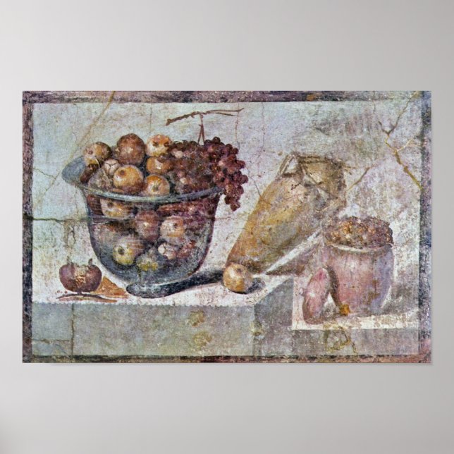 Fortsatt liv med glasskal av frukt och Vas. Poster (Framsidan)