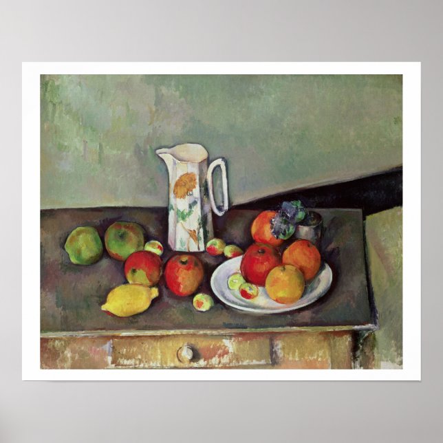 Fortsatt liv med jug och frukt från mjölk, 1886-90 poster (Framsidan)