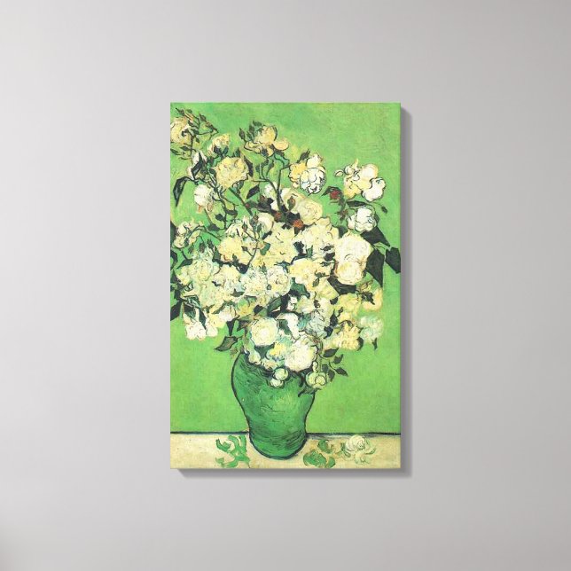 Fortsatt liv - Rosa ros i ett Vas, Vincent van Gog Canvastryck (Framsida)