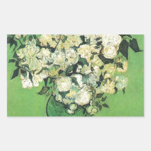 Fortsatt liv - Rosa ros i Vas Vincent och Gogh. Rektangulärt Klistermärke