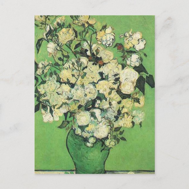 Fortsatt liv - Rosa ros i Vas Vincent och Gogh. Vykort (Framsida)