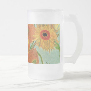 Fortsatt liv - vas med tolv solblommor, van Gogh Frostat Ölglas