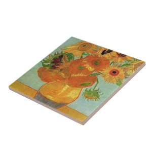 Fortsatt liv - vas med tolv solblommor, van Gogh Kakelplatta