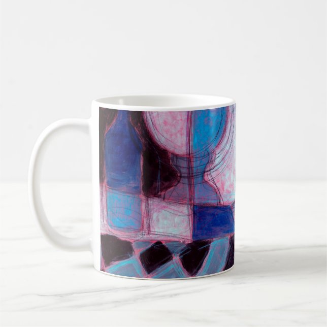 Fortsatt livsmålning/teckning av stiliserade flask kaffemugg (Vänster)