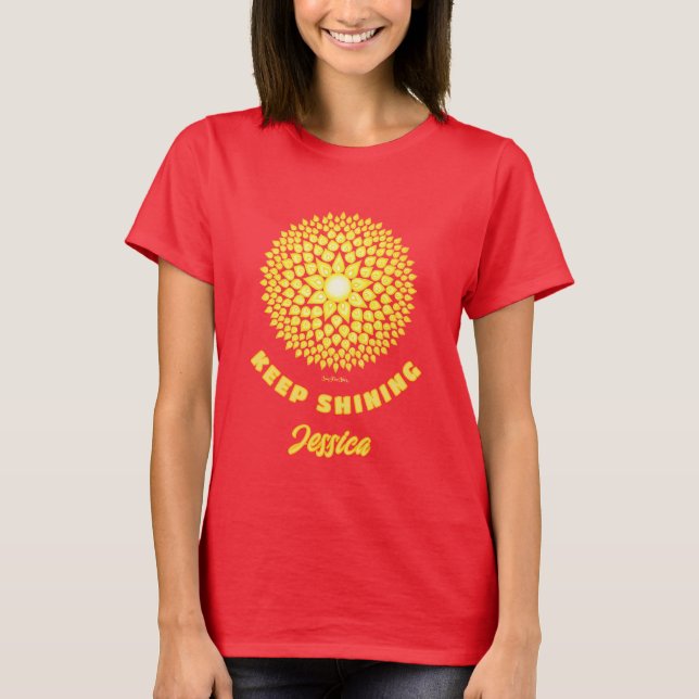 Fortsätt Lysa Starkt Sol Geometrisk Mandala Röd  T Shirt (Framsida)