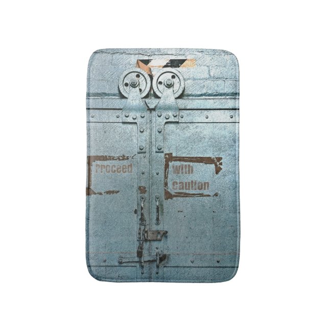 Fortsätt med försiktighet med industridörren blått badrumsmatta (Framsidan (Vertikal))