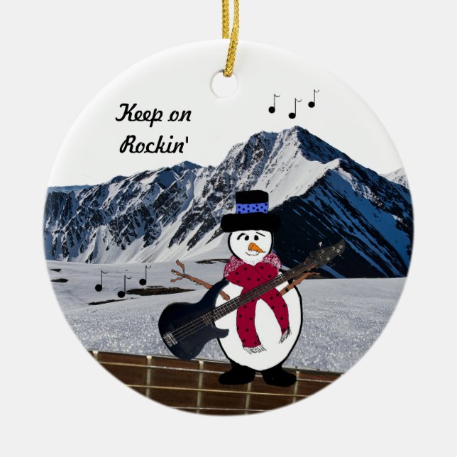 Fortsätt Rocka Snömannen Gitarr Keramisk Juldekora Julgransprydnad Keramik (Framsidan)