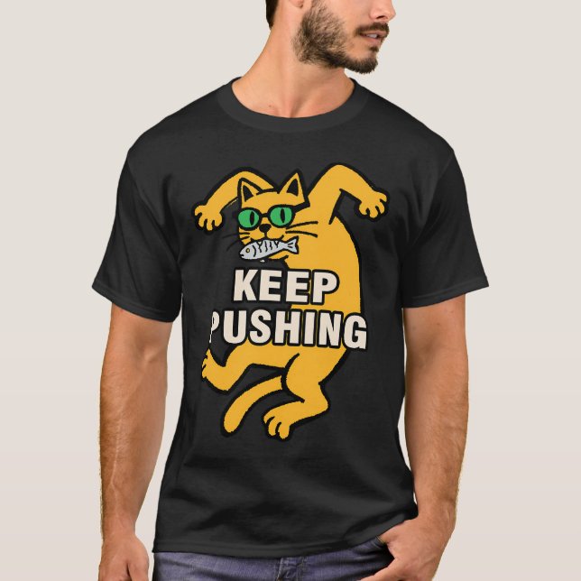 FORTSÄTT TRYCKA Rolig Gul Katt T Shirt (Framsida)